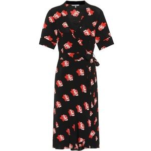 GANNI Harley Floral Crepe Wrap Dress Black Sz 6